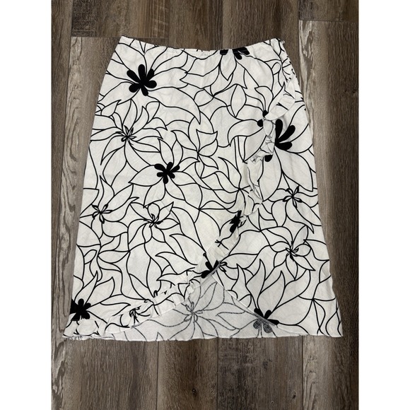 Giorgio Fiorelli Dresses & Skirts - Giorgio Fiorlini Faux Wrap Skirt Womens Medium Linen Blend Black‎ & White Floral